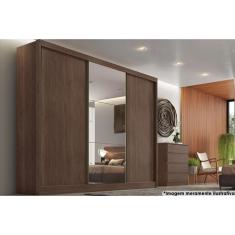 Guarda Roupa Casal Sollo Plus 3 Portas de Correr 6 Gavetas MDF Freijó-Fendi Móveis Novo Horizonte