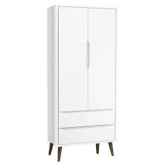 Guarda Roupa Infantil Theo 2 Portas 2 Gavetas Branco Acetinado Com Pés Amadeirado Reller Móveis