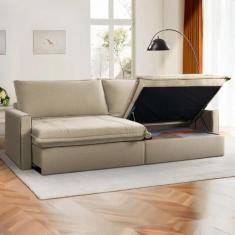 Sofá Cama Baú Ravello Sem Caixa 2,76m Linho Bege 3 Lugares - King Hous