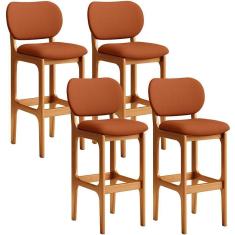 Kit 04 Banquetas Alta Bar Cozinha Sala Jantar Fixa Betta L02 Imbuia Tecido Terracota