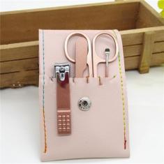 Cortador de unhas terno cortador de unhas tesoura dobrável saco beleza manicure ferramenta de arquivo de unhas, 4 pçs rosa a