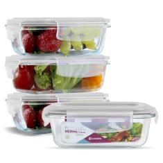 Kit 4 Potes De Vidro Hermético 370ml Retangular Com Tampa