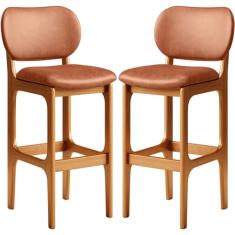 Kit 02 Banquetas Alta Para Cozinha Madeira Fixa Betta L02 Imbuia Couríssimo Camel - Lyam Decor