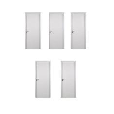 5 Kits Porta de Madeira Lisa 215x84cm com Batente de Mdf Ultra 16cm Melamínico Branco