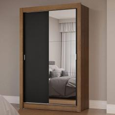 Guarda-Roupa Solteiro 2 Portas de Correr com Espelho Rustic/Preto Milano Madesa