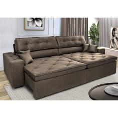 Sofá Retrátil E Reclinável 2,12m Com Molas Cama Inbox Estilo Suede Velusoft Café