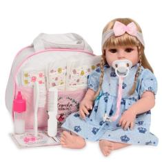 Boneca Reborn Realista Loira Cabelo Comprido 46cm Completa - Cegonha R