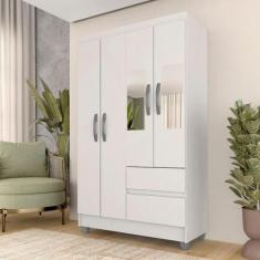 Guarda Roupa Solteiro Lohaine 4 Pts C/ Espelho Branco - A Móveis Arapo