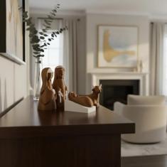 Presépio 3D Minimalista de Natal | 4 peças | Impressão 3D | Decoração Natalina (Marrom e Branco)