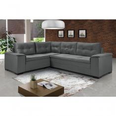 Sofá Viena Canto Suede Plus Confortável Pés Madeira Império Cinza 380