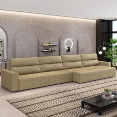 Sofá Retrátil 8 Lugares 484cm 4 Módulos Nero com USB Couro Bege G52 - Gran Belo
