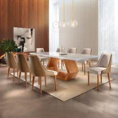 Conjunto Sala de Jantar Mesa Madeira Maciça Sarah e 8 Cadeiras Roma Mo