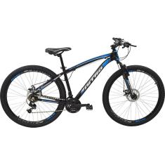 Bicicleta Aro 29 MTB Alumínio Quadro 17&quot; Câmbio Shimano 21 velocidades Nitro Preta/Azul