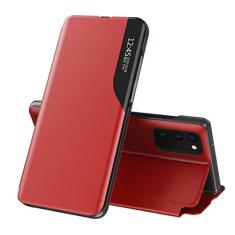 Celular Capa Samsung Galaxy A52/A52S Case Função de Sono Inteligente(Exibidas hora e data) Função de Suporte para flip e Absorção Magnética Case Ultrafina Couro Protetora Cover:Vermelho