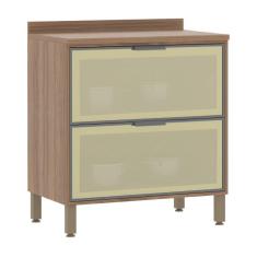 Balcão de Cozinha com Tampo 80 cm 2 Gavetões Frontal Vidro Reflecta Isa Luciane Móveis