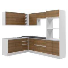 Cozinha Completa de Canto 100% Mdf Madesa Acordes 419003 com Armário e Balcão (sem Tampo e Pia) - Branco/rustic