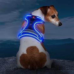 Arnês para cães Light Up Peitoral para cães sem puxão, com alça Vizbrite recarregável e iluminado para cães pequenos/médios/grandes/extragrande para cães sem puxão, arnês ajustável de 4 pontos