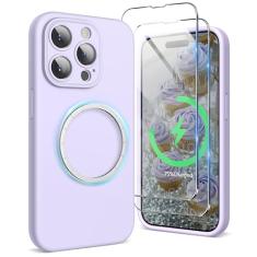 SURPHY Capa projetada para iPhone 15 Pro compatível com MagSafe (6,1 polegadas 2023), com 2 protetores de tela, capa de telefone de silicone líquido (proteção para câmera e forro de microfibra macia