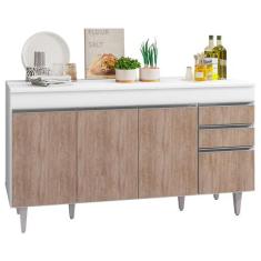 Balcão Gabinete de Pia com Tampo 150cm 4 Portas 2 Gavetas Marrocos Bra