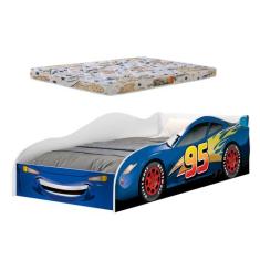 Cama Carro Solteiro Adesivada C/ Colchão Incluso - LV MÓVEIS, Azul