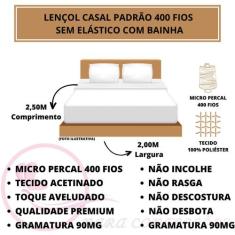 Lençol de Cama 400 Fios Casal Micro Percal Aveludado Toque Macio Sem E