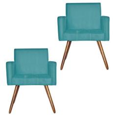 Kit 02 Poltronas Decorativas Pés Palito Vitoria Suede Azul - Kasa Sofá