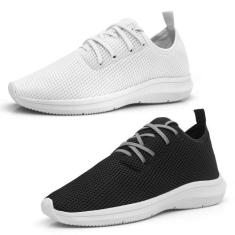 Kit 2 Tênis Feminino Caminhada Leve Moderno - EXP, 38, Branco, Preto, 
