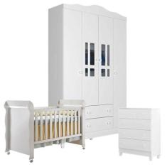 Quarto De Bebê 4 Portas Com Gaveteiro Ariel E Berço Mirelle Branco Bri