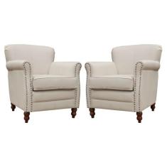 Kit 02 Poltronas Decorativas Sala de Estar Brunei Pés Madeira Couro Of