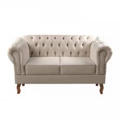 Sofá Dom Pedro 2 Lugares Chesterfield Namoradeira Captonê Bege Claro