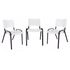 Kit 3 Cadeiras Iso Para Escola Escritório Comércio Branca Base Preta