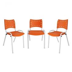 Kit 3 Cadeiras Iso Para Escola Escritório Comércio Laranja Base Branca