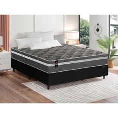 Conjunto Cama Box Espuma Miami Cinza Casal 138x188x62
