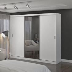 Guarda Roupa Casal com Espelho 3 Portas de Correr 4 Gavetas 1905E1 Foscarini Branco