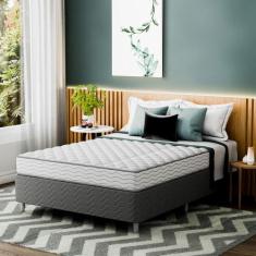Cama Box com Colchão Casal Howie Espuma D33 (17x138x188) Branco e Cinz
