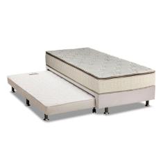 Cama Box C/Auxiliar Solteiro: Colchão Luckspuma Bonnel Montreal Spring + Base Branco(88X188)