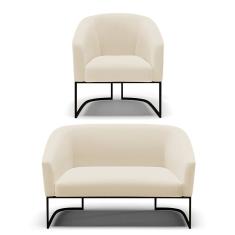 Sofá Namoradeira E Poltrona Base Industrial Preto Stella Linho D03 - D'rossi Cor A19 Bege