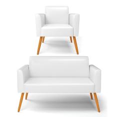 Sofá Namoradeira Com Poltrona Pés Palito Castanho Marisa Corano Branco D03 - D'rossi