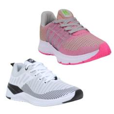 Tênis Feminino Esportivo Caminhada Academia Corrida Kit Branco/Cinza 3