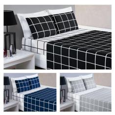 Conjunto Cama Casal King Size Austin Xadrez 200 Fios - De Luca Enxovai