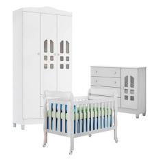 Quarto de Bebê New Selena 3 Portas com Berço Lila e Cômoda Selena Bran