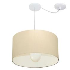 Lustre Pendente Cilíndrico Com Desvio Md-4229 Cúpula Em Tecido 45x30cm Algodão Crú - Bivolt