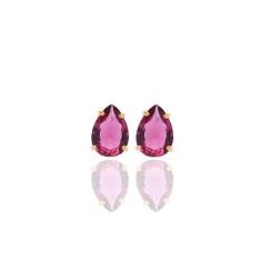 Brinco Gota Pedra Fusion Pink Folheado A Ouro