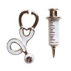 Brinco Profissões Enfermagem Esteto Seringa Folheado A Ouro.