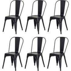 Kit 6 Cadeiras Tolix Iron Design Preto Fosco Aço Industrial - UNIVERSA