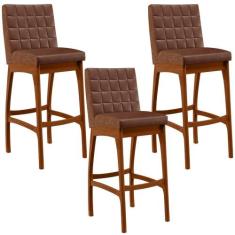 Kit 03 Banquetas Altas Para Cozinha Sala De Jantar Fixa Mila B04 Coran
