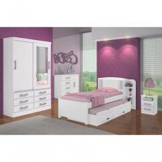 Guarda Roupa Solteiro Meridian 2 Portas 6 Gavetas MDF com Espelho branco Móveis D'doro