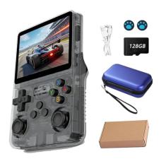 GOGOCAT Console de video game portátil R36S Retro de 128 GB,r36s console portatil, mais de 39.000 jogos, Arkos 2.0, tela IPS de 3,5 polegadas, reprodutor de vídeo de bolso (cor：preto)