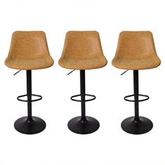 Kit 3 Banquetas Alta Estofada Para Bar Balcão Cozinha Americana Giratória Regulável Roma Com Costura Caramelo