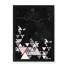 Arte Maníacos Quadro Decorativo Escandinava Preta Triangulos - 23x16,25cm (Moldura caixa em laca preta)